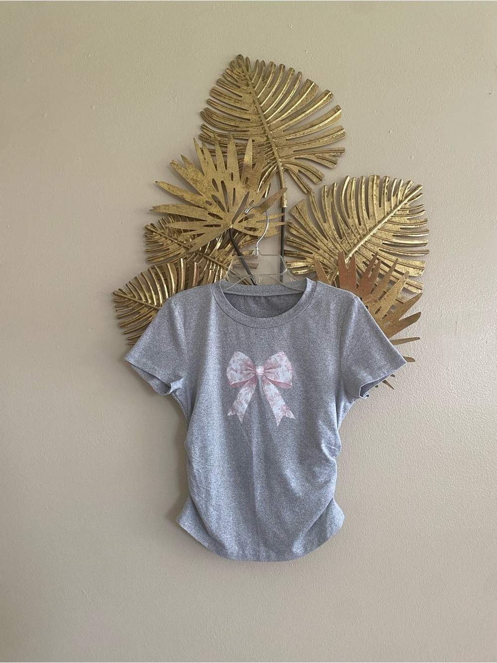 SHEIN Gray Tee with Pink Bow Graphic - Girls Short Sleeve